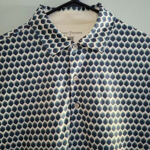 Hickey Freeman Golf Polo Shirt Print Size M Heometric Beehive Cube Print